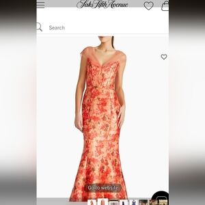 Theia Orange Floral Dress with Sheer Details